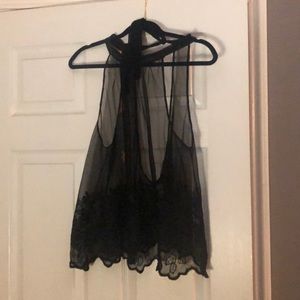 Black sheer neck tie blouse. Size m/l